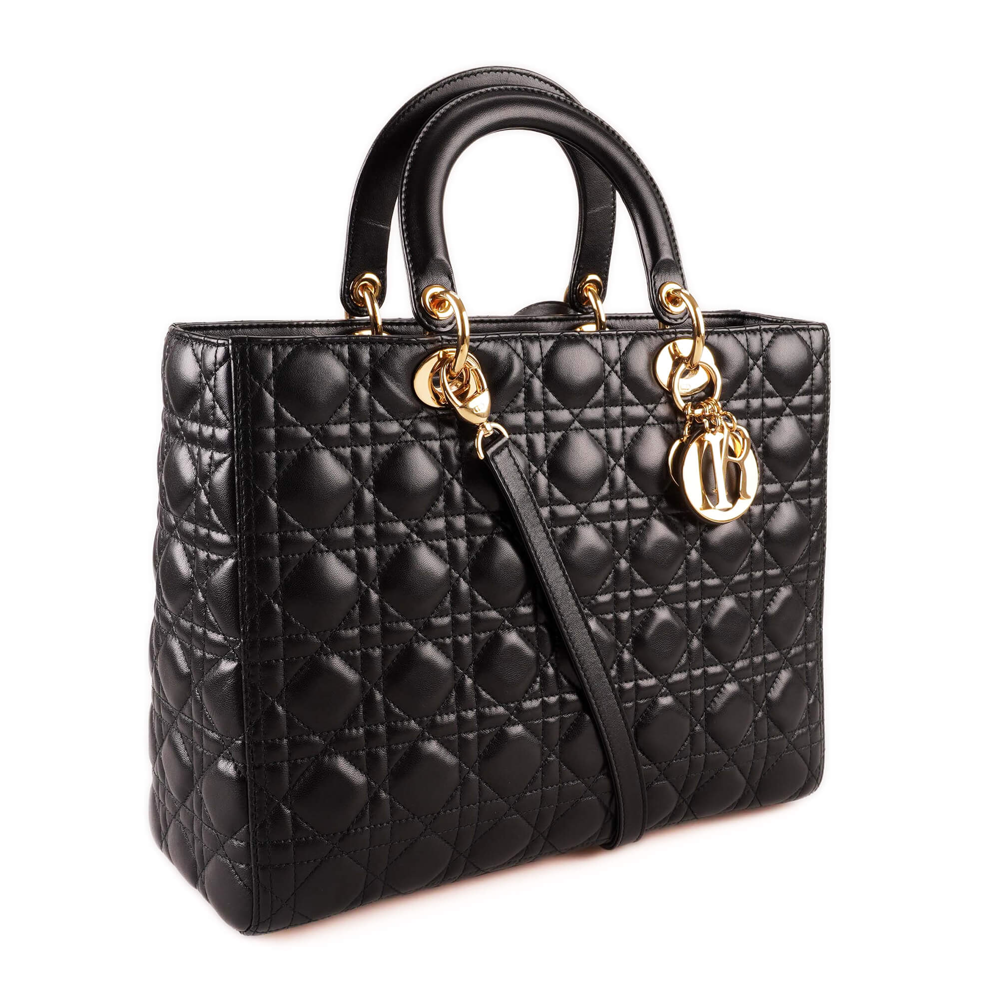 Christian Dior - Black Cannage Lambskin Leather Medium Lady Dior Bag 